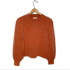 Madewell | Orange Puff Sleeve Mockneck Sweater